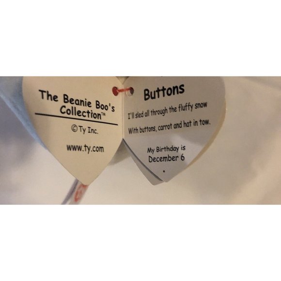 TY Beanie Boos 6" Buttons Snowman Plush Stuffed Animal Toy Heart Tags NEW - Picture 8 of 8